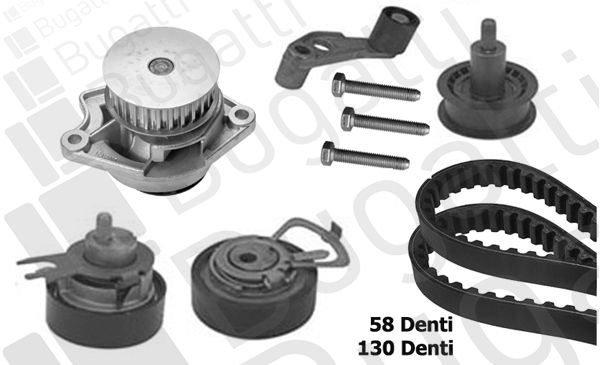 Bugatti vw к-кт грм помпа + 2 ремня + 4 ролика golf iv/bora 14i 16v 99-polo... KBU8710A BUGATTI