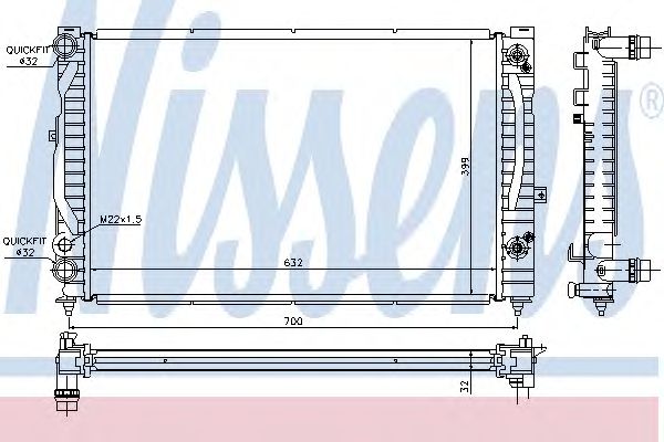 Радіатор охолодження двигуна a4 1.6i/1.8t/1.9tdi 95-00 at +/-ac 60229 NISSENS