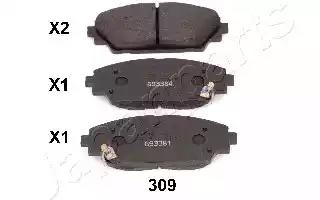 Комплект гальмівних накладок, дискове гальмо PA309AF JAPAN PARTS