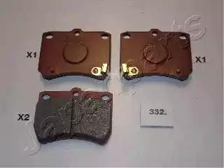 Комплект гальмівних накладок, дискове гальмо PA332AF JAPAN PARTS