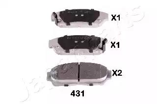 Комплект гальмівних накладок, дискове гальмо PA431AF JAPAN PARTS