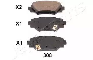 Комплект гальмівних накладок, дискове гальмо PP308AF JAPAN PARTS