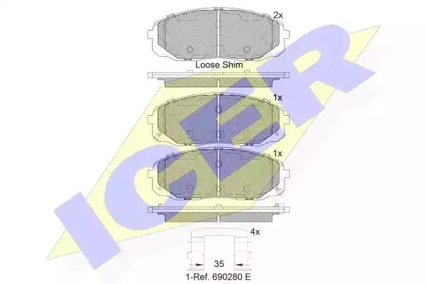 Комплект гальмівних накладок, дискове гальмо 182253 ICER