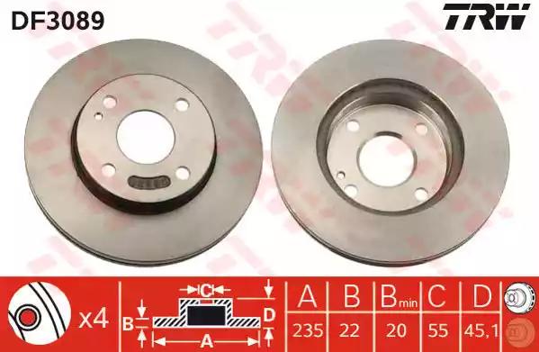Диск гальмівний 1 шт. mazda 323/323c/323f/323p/demio DF3089 TRW