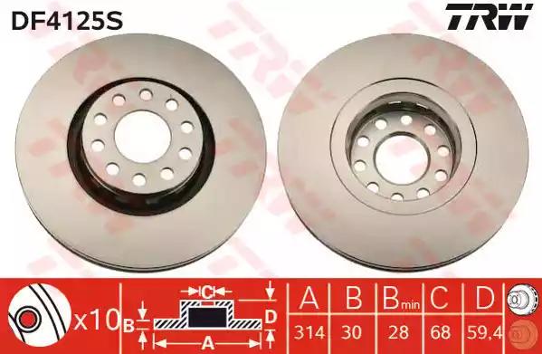 Aдиск гальмівний audi 100 quattro/a8/a8 quattro/s6 quattro DF4125S TRW