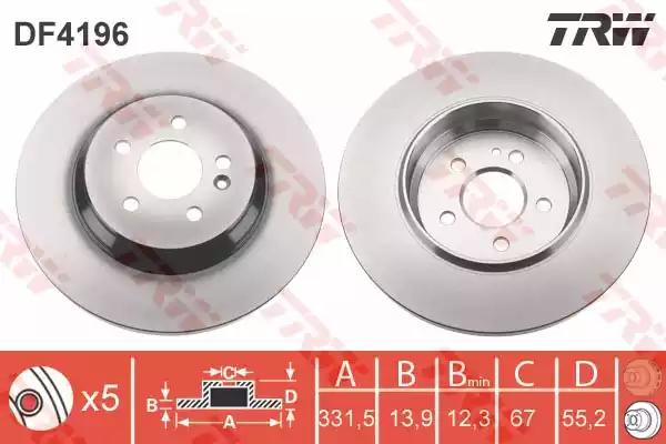 Диск гальмівний 1 шт. mercedes ml163 r 98-05 DF4196 TRW