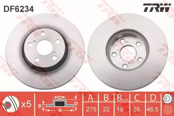 Диск гальмівний 1 шт. toyota coralla f d=275mm 01 DF6234 TRW