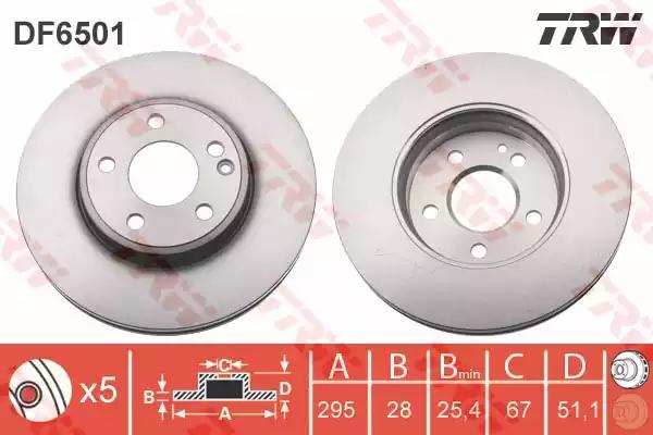 Диск гальмівний 1 шт. mercedes aw176/ bw246 f d=295mm 12 DF6501 TRW