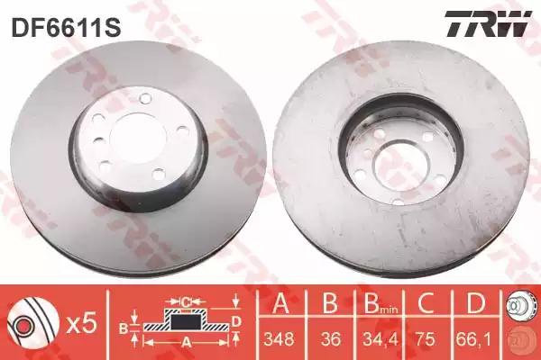 Диск гальмівний bmw 5f07f10/ 7f01f02 fl d=348mm 08 DF6611S TRW