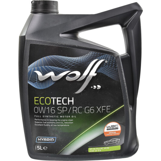 Моторна олива wolf ecotech sp/rc g6 xfe, 0w-16, 5л 1047250 WOLF