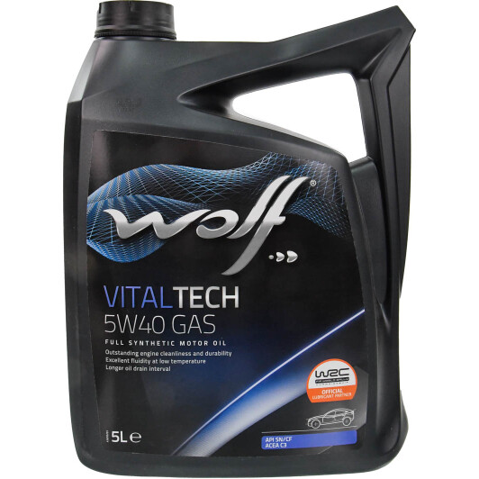 Моторна олива wolf vitaltech gas, 5w-40, 5л 8326097 WOLF
