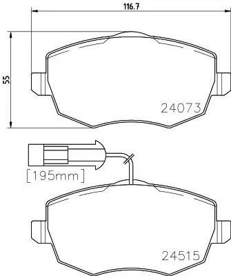 Комплект гальмівних накладок, дискове гальмо 8DB355012851 BEHR HELLA