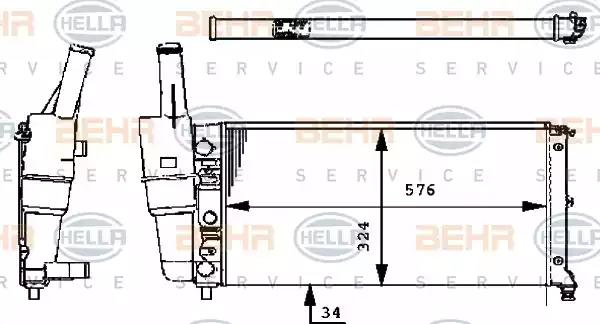 Радіатор, система охолодження двигуна 8MK376713544 BEHR HELLA