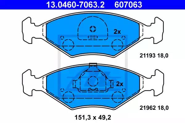 Комплект гальмівних накладок, дискове гальмо 13046070632 ATE