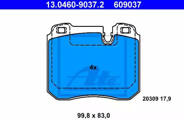 Комплект гальмівних накладок, дискове гальмо 13046090372 ATE