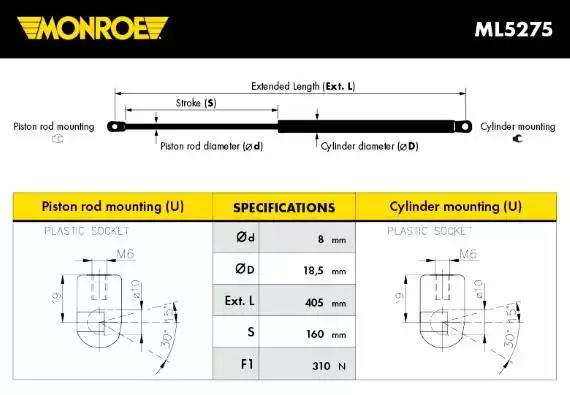 Monroe audi амортизатор багажника a8 -02 ML5275 MONROE