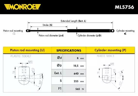 Ml5756 monroe амортизатор багажника citroen c4 picasso citroen c4 picasso ML5756 MONROE