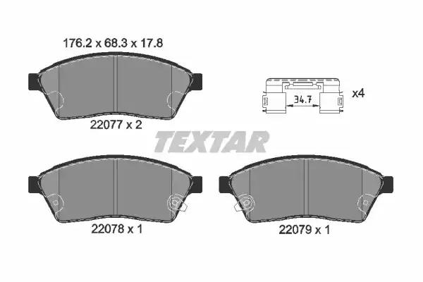 Комплект гальмівних накладок, дискове гальмо 2207701 TEXTAR