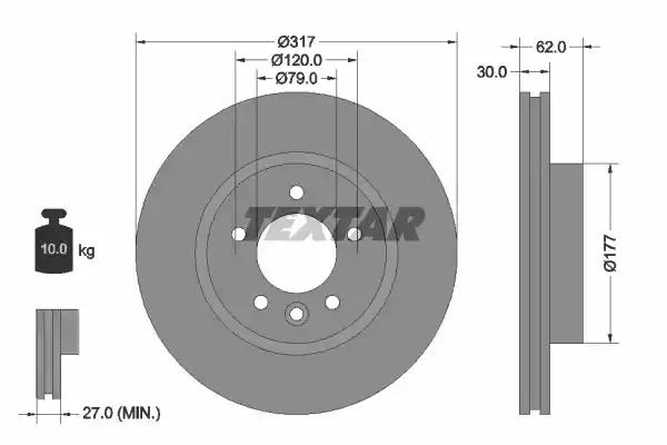 Диск гальмівний land rover discovery/range rover sport f d=317mm 04-10 92134505 TEXTAR