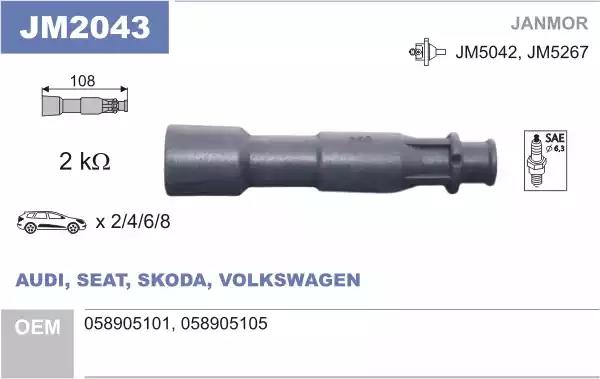 Вилка катушки запалювання audi a4 1.8 95-03/audi a6 1.8 95-05/skoda octavia... JM2043 JANMOR