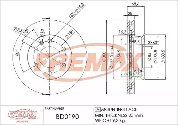 Диск тормозной передний fremax bd-0190 BD0190 FREMAX