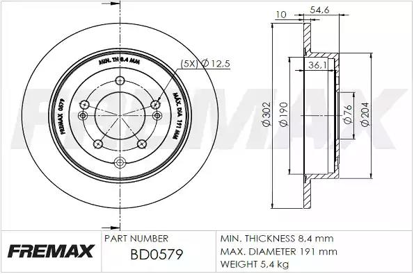 Диск тормозной задний fremax bd-0579 BD0579 FREMAX