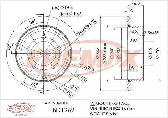 Диск тормозной задний fremax bd-1269 BD1269 FREMAX