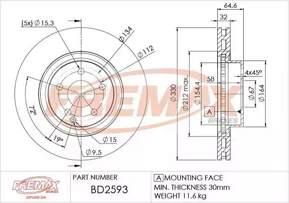 Диск тормозной передний fremax bd-2593 BD2593 FREMAX