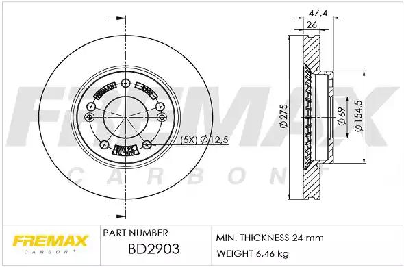 Диск тормозной передний fremax bd-2903 BD2903 FREMAX