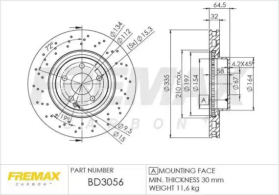 Диск тормозной передний перфорация fremax bd-3056 BD3056 FREMAX