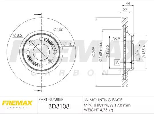 Диск тормозной передний fremax bd-3108 BD3108 FREMAX