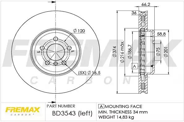 Диск тормозной передний левый fremax bd-3543 BD3543 FREMAX