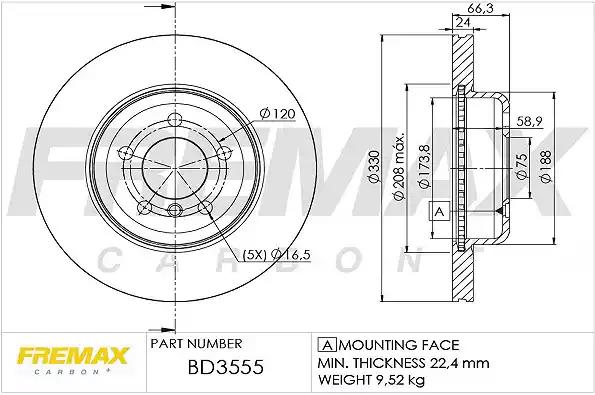 Диск тормозной передний fremax bd-3555 BD3555 FREMAX