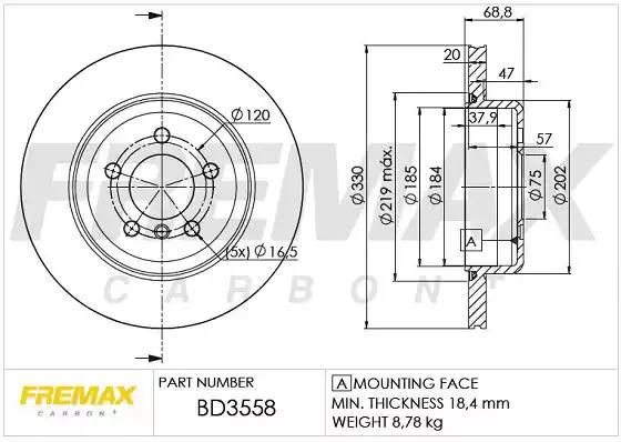 Диск тормозной задний fremax bd-3558 BD3558 FREMAX