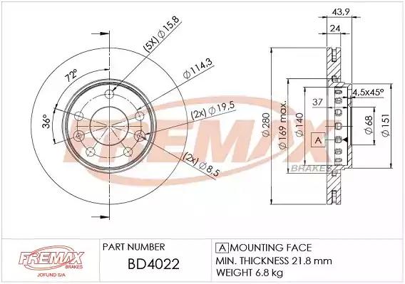 Диск тормозной передний fremax bd-4022 BD4022 FREMAX