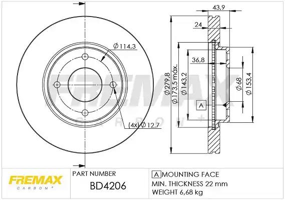 Диск тормозной передний fremax bd-4206 BD4206 FREMAX