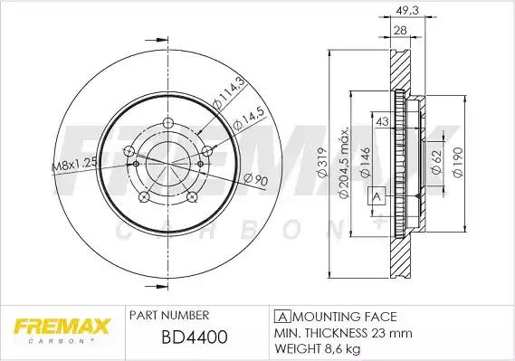 Диск тормозной передний fremax bd-4400 BD4400 FREMAX
