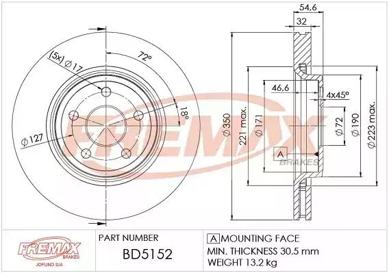 Диск тормозной передний fremax bd-5152 BD5152 FREMAX