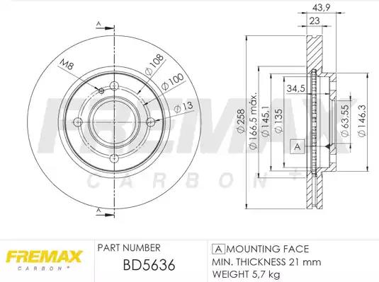 Диск тормозной передний fremax bd-5636 BD5636 FREMAX