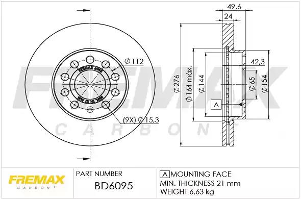Диск тормозной передний fremax bd-6095 BD6095 FREMAX