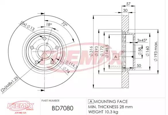 Диск тормозной передний fremax bd-7080 BD7080 FREMAX