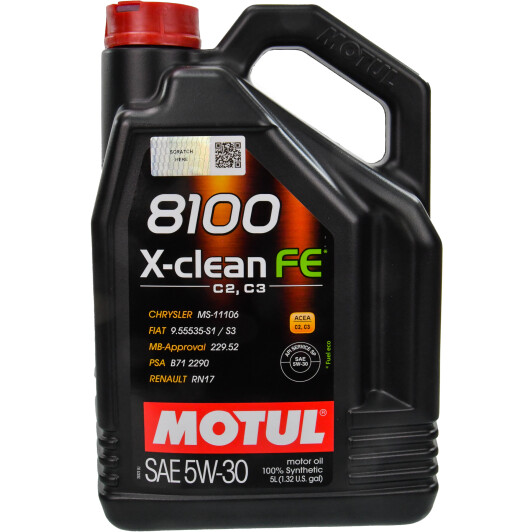 Олива моторна 100% синтетична д/авто motul 8100 x-clean fe 5w30 5l 814151 MOTUL