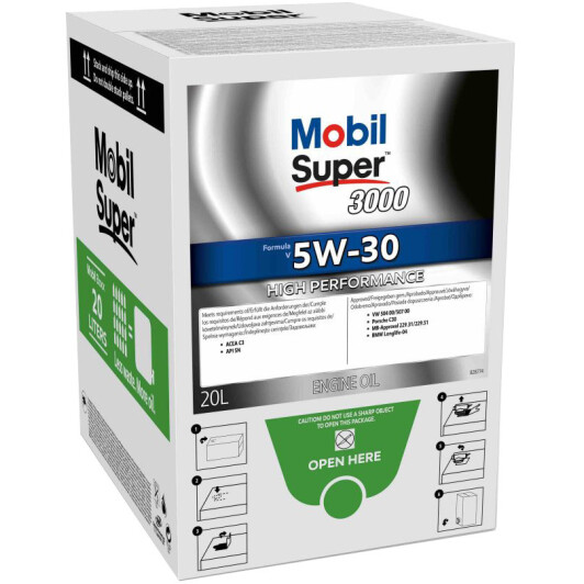 Моторна олива mobil super 3000 formula v 5w-30 bag-in-box 20l 155500 MOBIL