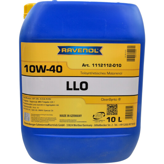 Моторна олива ravenol llo, 10w-40, 10л 1112112010 RAVENOL