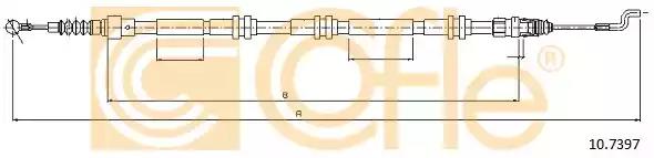 Трос ручного гальма зад. л/п vw t5 коротка база 7/04- 1650/1285 107397 COFLE