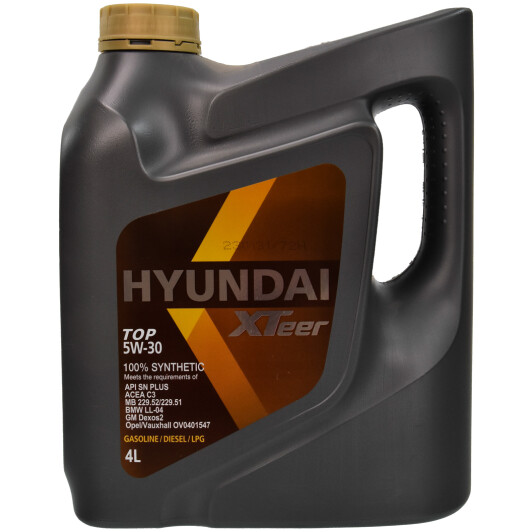 Олива моторна 5w-30 xteer hyundai бенз/диз top api sn acea c3-16  4л синт 1041118 HY KI