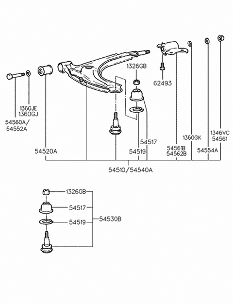 Важіль підвіски, підвіска коліс 5450129000 HY KI