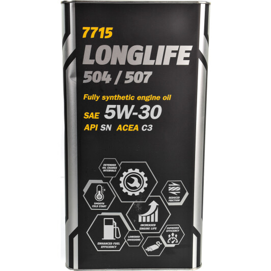 Моторна олива mannol longlife 504/507 (metal), 5w-30, 5л MN77155ME MANNOL