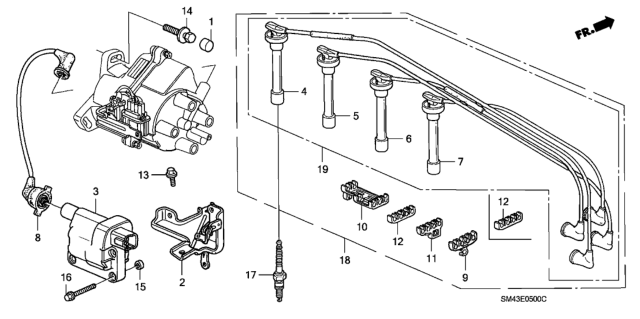 Комплект проводів високої напруги 32722PT3A00 HONDA