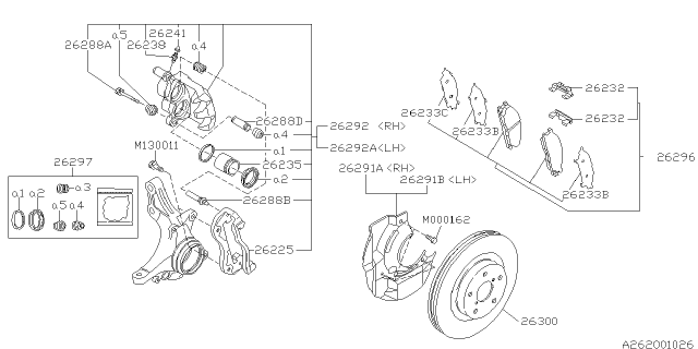 Комплект приладдя, накладка дискового гальма 26232PA010 SUBARU